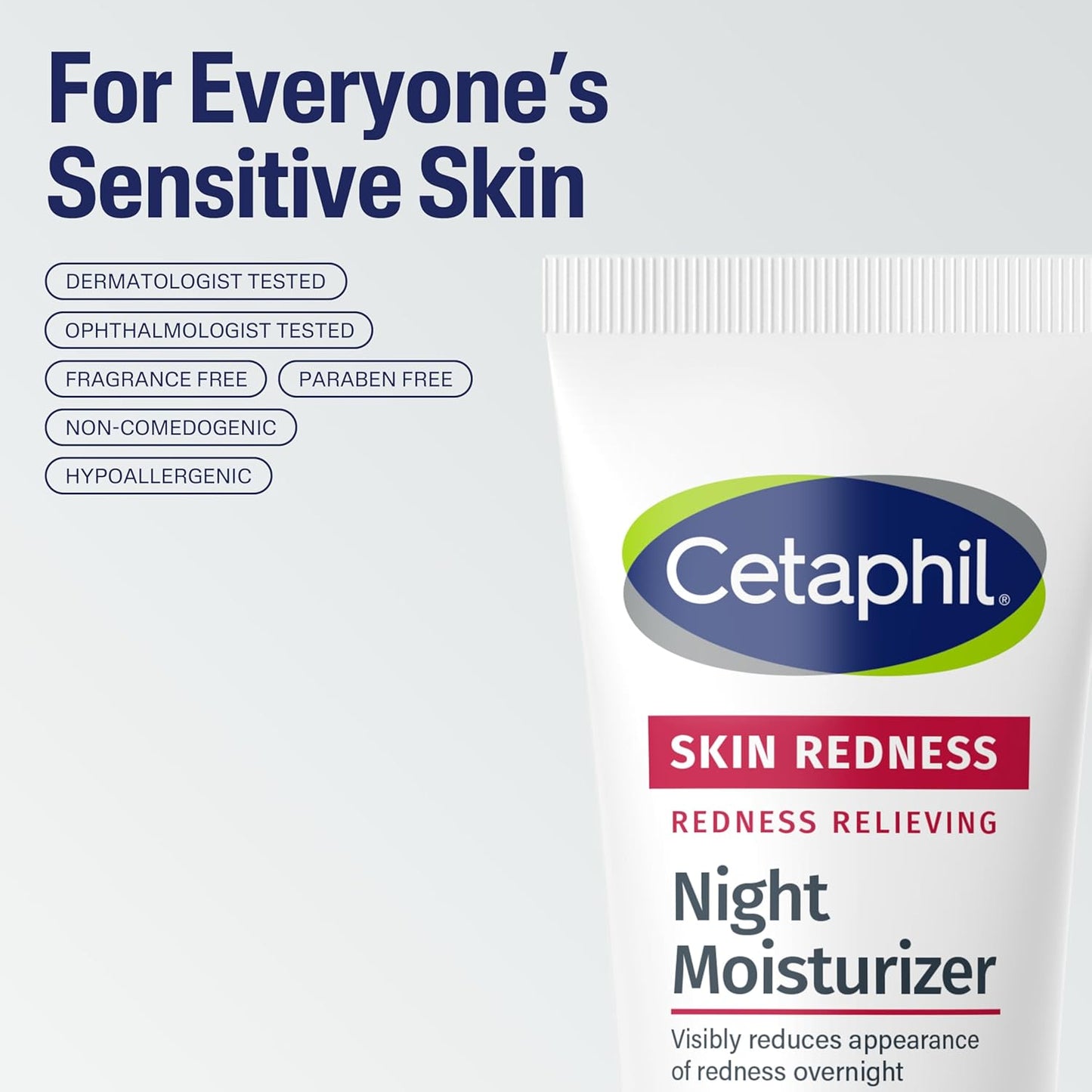 Cetaphil Night Cream, 1.7 fl oz | Redness Relieving Night Moisturizer for Dry, Redness-Prone Skin, Hypoallergenic & Fragrance-Free Face Cream