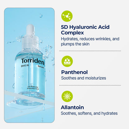 Torriden DIVE-IN Low-Molecular Hyaluronic Acid Serum, 1.69 fl. oz. – Deep Hydration for Dry Skin, Vegan, Clean & Cruelty-Free Formula