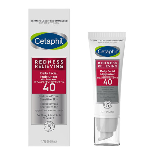 CETAPHIL Redness Relieving Daily Facial Moisturizer SPF 40, 1.7 fl oz, Broad Spectrum Sunscreen, Neutral Tint, For Redness-Prone Skin