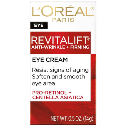 L'Oréal Paris Skincare Revitalift Anti-Wrinkle & Firming Eye Cream with Pro Retinol, Dark Circle Treatment, Fragrance-Free, 0.5 oz.