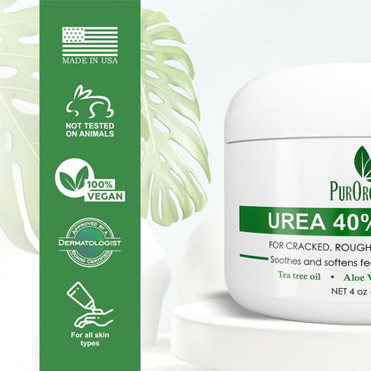 Urea 40% Cream – Made in USA, Foot Cream for Thick, Cracked, Rough Skin, Callus & Corn Remover, Toenail Softener & Dead Skin Treatment