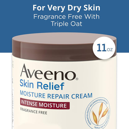 Aveeno Skin Relief Intense Moisture Repair Body Cream, 11 oz | Triple Oat & Shea Butter Formula for Extra-Dry Skin Relief & Long-Lasting Hydration