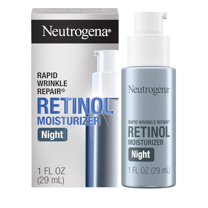 Neutrogena Rapid Wrinkle Repair Anti-Wrinkle Face Moisturizer with Retinol & Hyaluronic Acid, 1 fl. oz | Night Cream for Face & Neck, Reduces Fine Lines and Wrinkles