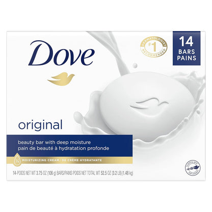 Dove Beauty Bar Gentle Skin Cleanser, Moisturizing with 1/4 Moisturizing Cream, 14 Bars (3.75 oz each)