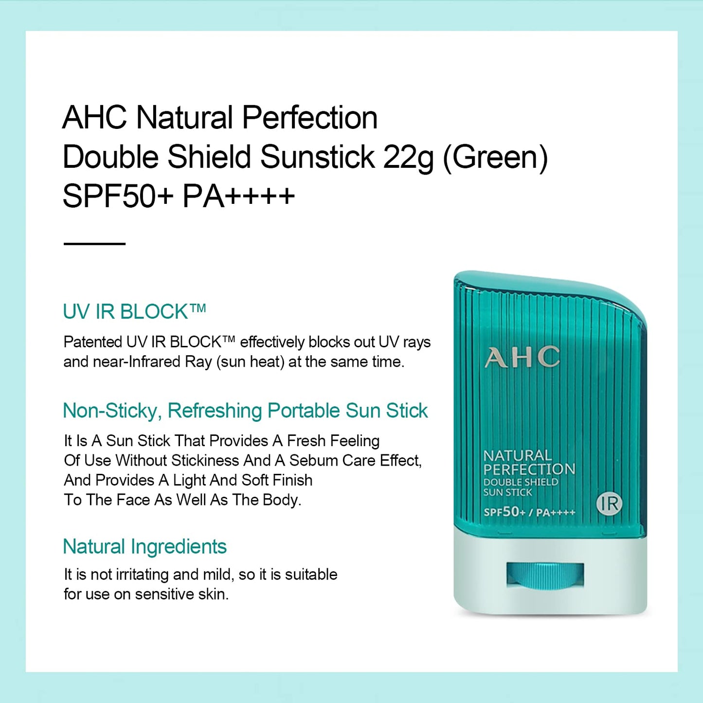 AHC Natural Perfection Double Shield Sun Stick, 22g – SPF50+ PA++++ Broad-Spectrum UV Protection in a Portable, Easy-to-Apply Stick