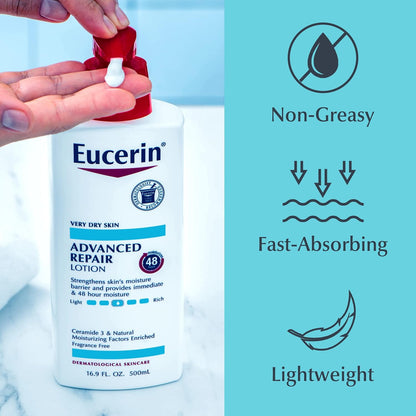 Eucerin Advanced Repair Body Lotion for Very Dry Skin, 16.9 Fl Oz | Unscented Formula with Ceramides, Deep Moisturizing & Skin Repair