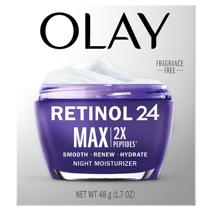 Olay Retinol 24 Max Moisturizer, Hydrating Night Face Cream with Retinol, 1.7 oz | Non-Greasy, Fragrance-Free Formula