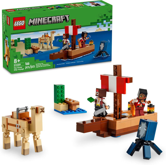 LEGO Minecraft The Pirate Ship Voyage – Boat Playset with Squid, Camel, and Pirate Figures, Action Role-Play Building Set for Kids Aged 8+, Perfect Minecraft Gift, 21259