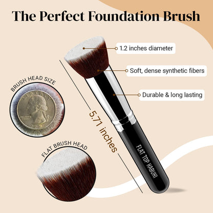 KESHIMA Flat Top Kabuki Foundation Brush - Premium Makeup Brush for Liquid, Cream, and Powder, Buffing and Blending, 1.2" Top Diameter