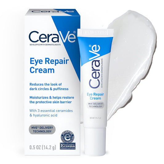 CeraVe Eye Repair Cream for Puffiness & Dark Circles | Hydrating Under Eye Cream with Hyaluronic Acid, Niacinamide & Marine Botanical Complex | Ophthalmologist Tested & Oil-Free, 0.5 oz