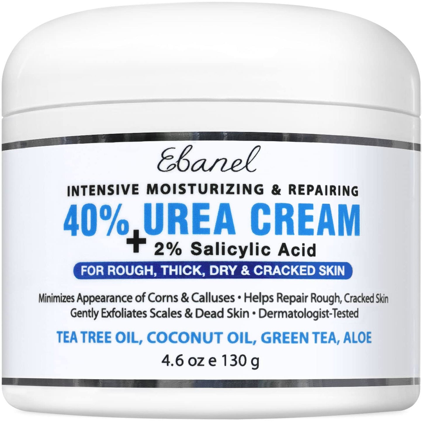 Ebanel Urea Cream 40% + Salicylic Acid 2%, Foot & Skin Repair Cream for Dry Cracked Heels, Feet, Knees, Elbows, and Hands | Dead Skin, Callus, and Toenail Softener, Keratolytic Skin Barrier Repair