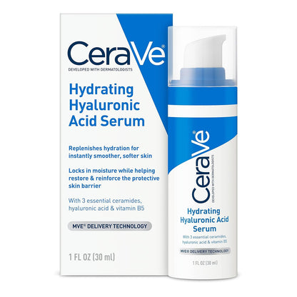 CeraVe Hyaluronic Acid Hydrating Serum with Vitamin B5 and Ceramides for Dry Skin, Fragrance-Free, 1 oz