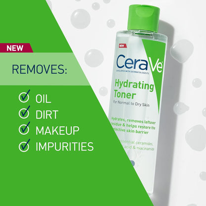 CeraVe Hydrating Toner for Face with Hyaluronic Acid, Niacinamide & Ceramides, Fragrance-Free & Non-Comedogenic, 6.8 Fl Oz for Sensitive, Dry Skin