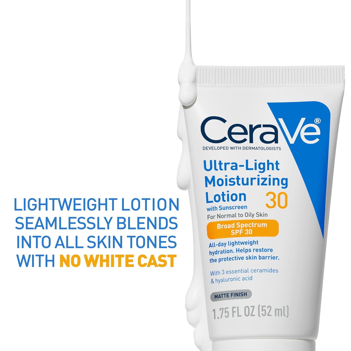 CeraVe Ultra-Light Moisturizing Lotion with SPF 30, Daily Face Moisturizer, Hyaluronic Acid & Ceramides, Oil-Free, Matte Finish, 1.7 oz