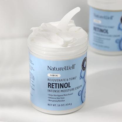 NATURE WELL Clinical Retinol Advanced Moisture Cream for Face, Body & Hands, Anti-Aging Treatment for Discoloration, Wrinkles, Sun Damage, and Sagging Skin | 16 Oz