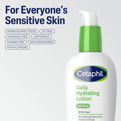 Cetaphil Daily Hydrating Facial Lotion with Hyaluronic Acid, 3 fl oz | 24-Hour Moisture for Combination Skin, Fragrance-Free