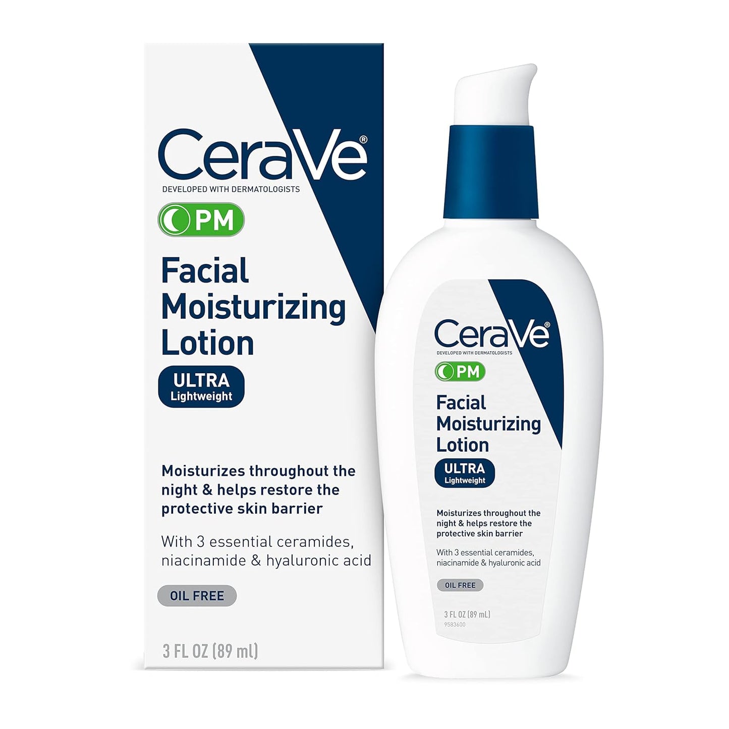 CeraVe PM Facial Moisturizing Lotion, 3 Ounce | Night Cream with Hyaluronic Acid & Niacinamide, Ultra-Lightweight Hydration for Face