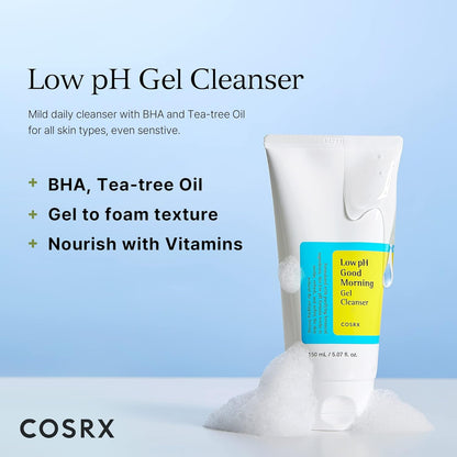 COSRX Low pH Good Morning Gel Cleanser – 5.07 fl. oz | Daily BHA Face Wash for Sensitive Skin, pH-Balancing, Gentle Korean Skincare