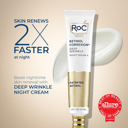 RoC Retinol Correxion Deep Wrinkle Anti-Aging Night Cream, 1 oz | Daily Moisturizer with Shea Butter, Glycolic Acid & Squalane for Men & Women