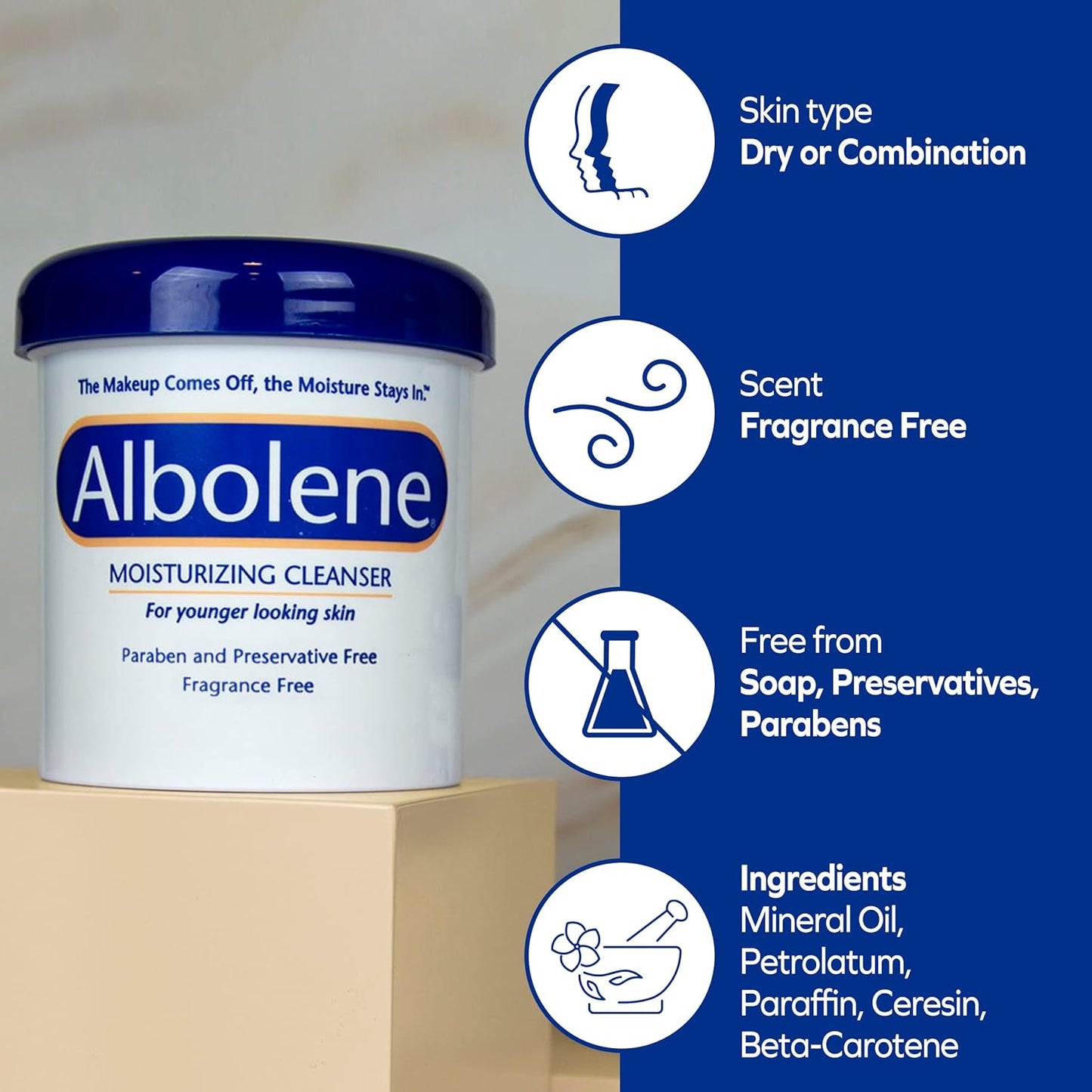 Albolene Moisturizing Cleanser & Makeup Remover | Beta Carotene-Enriched, Fragrance-Free Facial Cleanser & Balm | Hydrating Cream, 12 oz