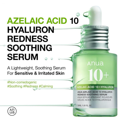 Anua Azelaic Acid 10% Redness Soothing Serum – Vegan Facial Serum for Sensitive Skin with Hyaluronic Acid, Niacinamide, and Spot Care, Korean Skincare (30ml / 1.01 fl. oz.)