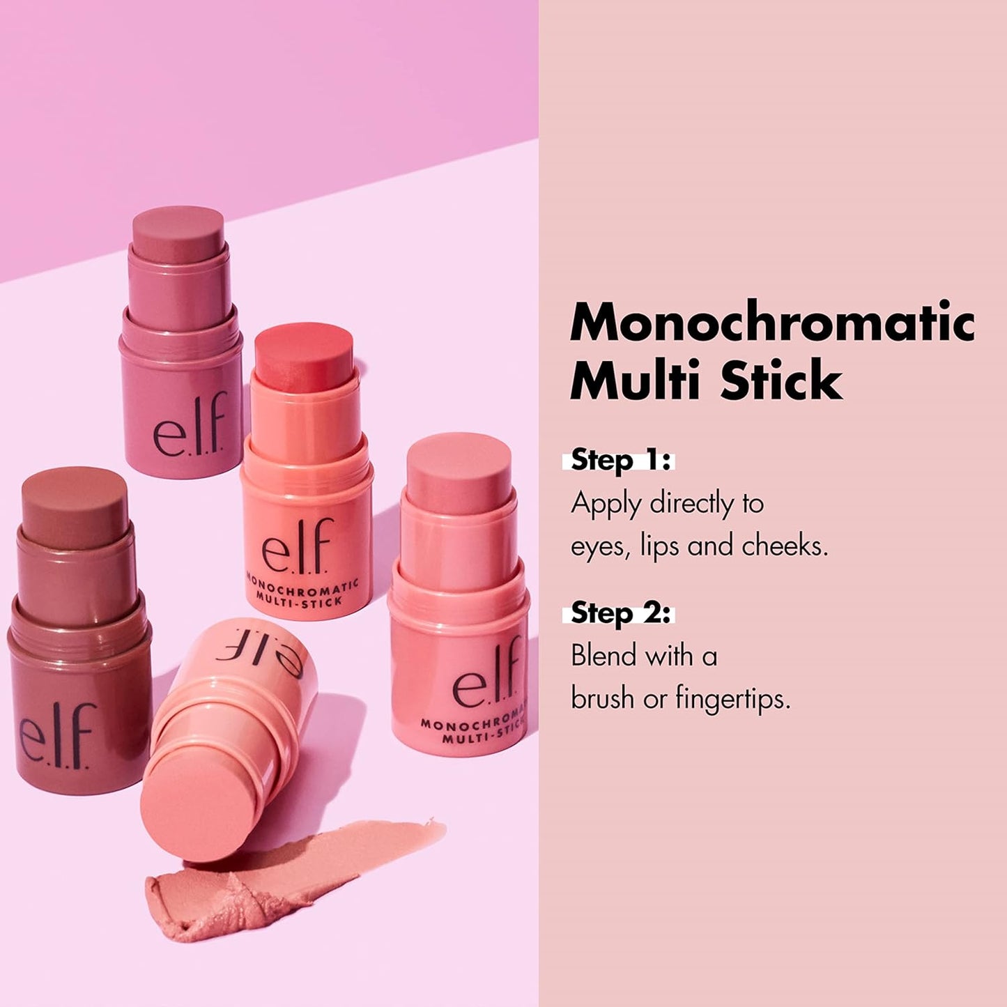 e.l.f. Monochromatic Multi Stick, Creamy & Lightweight Shimmering Color for Face, Lips & Eyes – Sparkling Rose, 0.17 Oz