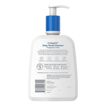 Cetaphil Daily Facial Cleanser for Sensitive, Combination to Oily Skin, 16 Oz | Fragrance-Free, Gentle Foaming, Soap-Free, Hypoallergenic