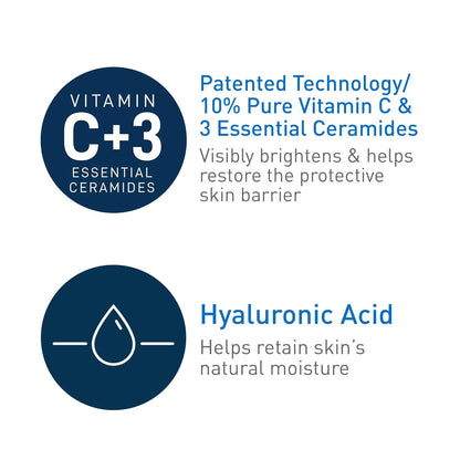 CeraVe Vitamin C Serum with Hyaluronic Acid – Brightening Serum for Radiant Skin, 10% Pure Vitamin C, Fragrance-Free, 1 Fl. Oz