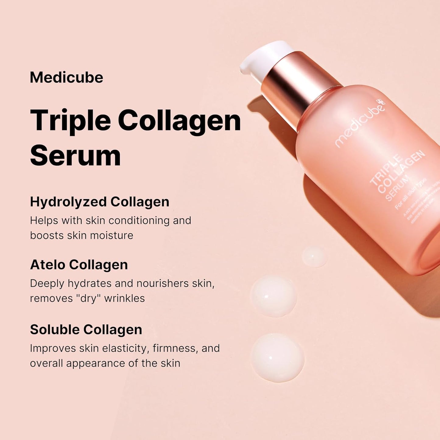 Medicube Triple Collagen Serum, 1.85 fl. oz – Lightweight Serum with Triple Collagen Complex, Niacinamide & Hyaluronic Acid for Nourishing Dull Skin – Korean Skincare