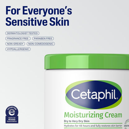 Cetaphil Hydrating Moisturizing Cream for Face & Body, 16 oz, 2-Pack | For Dry to Very Dry, Sensitive Skin | Fragrance-Free & Non-Comedogenic