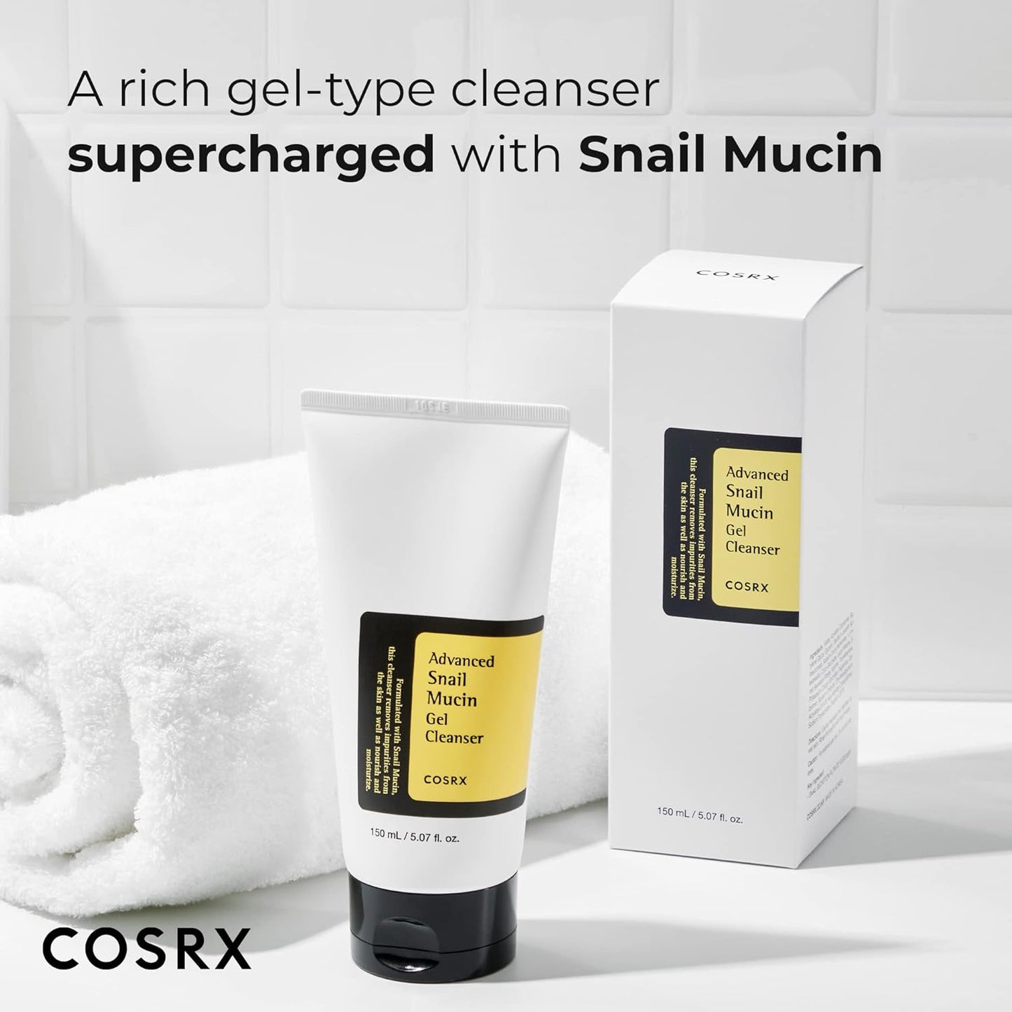 COSRX Advanced Snail Mucin Gel Cleanser – Rich Daily Deep Cleansing Gel for Dry & Sensitive Skin, 5.07 fl oz (150 mL), Korean Skin Care, Paraben-Free, Cruelty-Free