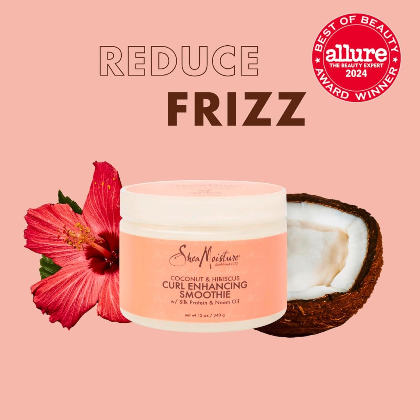 SheaMoisture Curl Enhancing Smoothie Cream for Thick, Curly Hair, Coconut & Hibiscus, Sulfate-Free & Paraben-Free, 12 oz