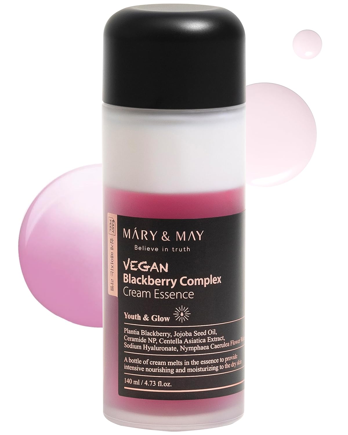 Mary&May Vegan Blackberry Complex Cream Essence, 4.73 fl. oz. – Intense Hydrating & Soothing Face Essence for Deep Moisture, Anti-Aging, and Elasticity – Fragrance-Free & Hypoallergenic Korean Skincare