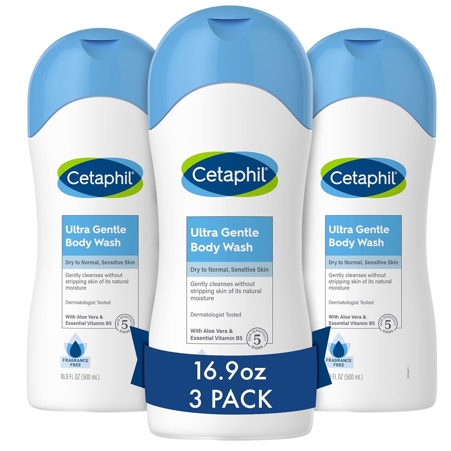 Cetaphil Ultra Gentle Refreshing Body Wash, 16.9oz (Pack of 3) | Aloe Vera, Calendula, Vitamin B5, Hypoallergenic, Paraben-Free, Fragrance-Free for Dry to Normal Sensitive Skin