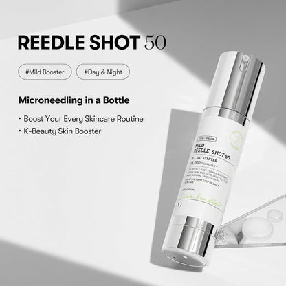 VT Cosmetics CICA Reedle Shot 50, 1.69 fl. oz. (50ml) – Day & Night Mild Exosome Microneedling Serum with Centella Asiatica & Hyaluronic Acid for Skin Regeneration, Exfoliation & Glass Skin