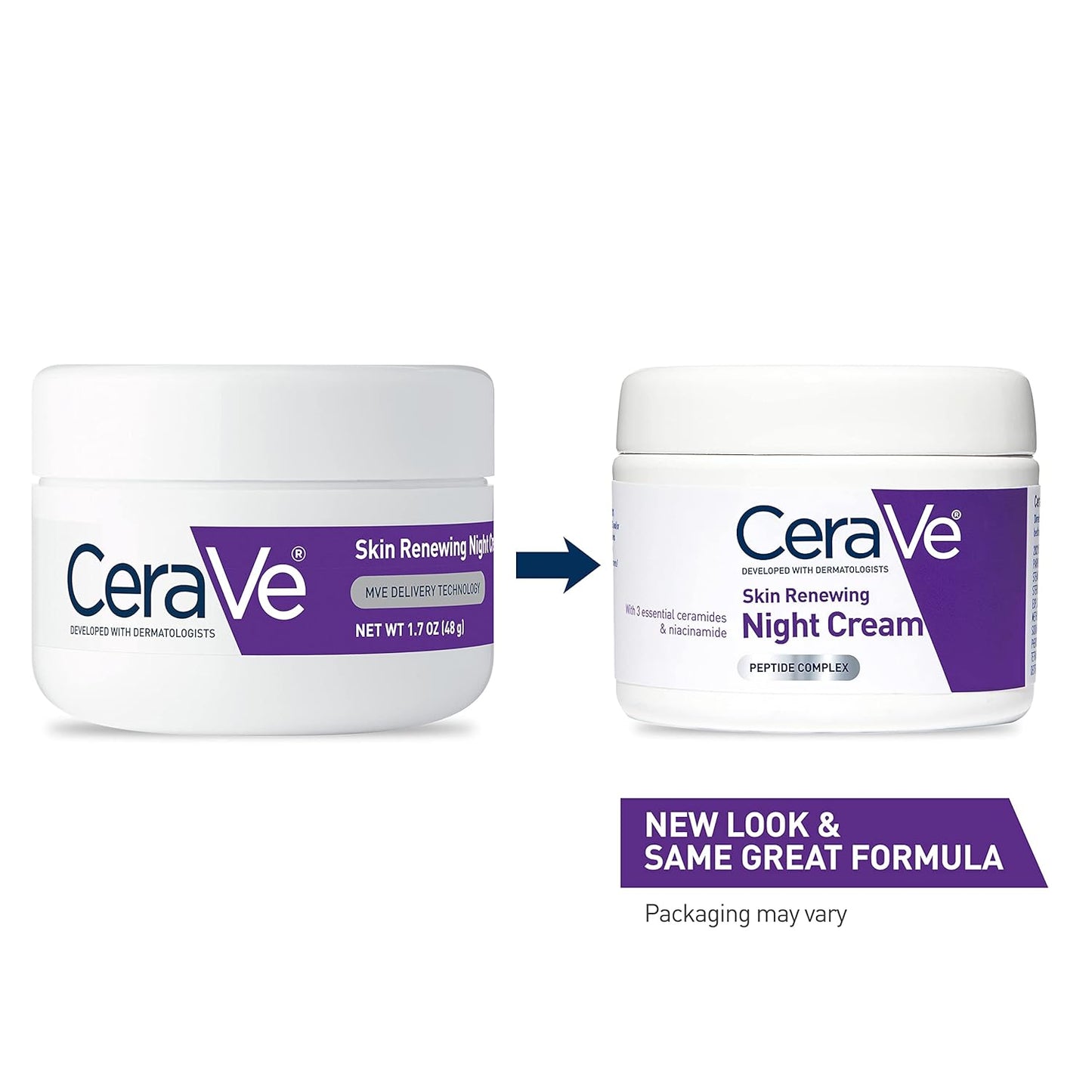 CeraVe Skin Renewing Night Cream with Niacinamide, Peptide Complex & Hyaluronic Acid – 1.7 oz, Moisturizer for Face, Packaging May Vary