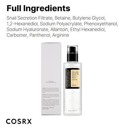 COSRX Advanced Snail 96 Mucin Power Essence – 3.38 fl. oz (100ml) | Hydrating Face Serum for Radiant, Glowing Skin, Perfect for Self-Care & Under Makeup