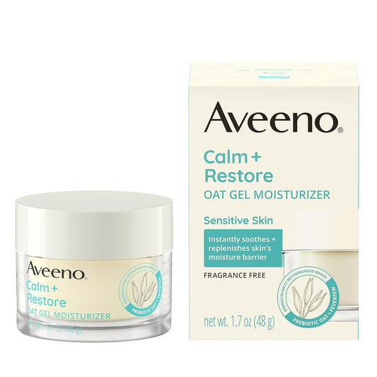 Aveeno Calm + Restore Oat Gel Moisturizer for Sensitive Skin, 1.7 oz | Fast-Absorbing, Soothing Gel Cream with Prebiotic Oat & Feverfew