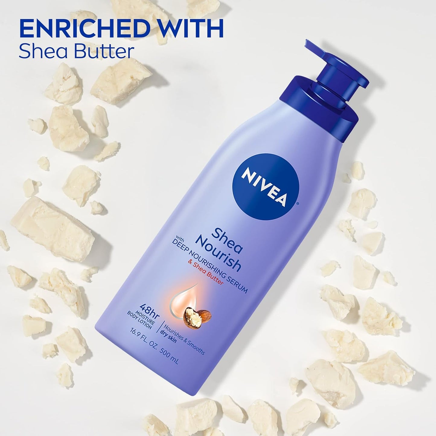 NIVEA Shea Nourish Body Lotion for Dry Skin with Shea Butter, 16.9 Fl Oz Pump Bottle