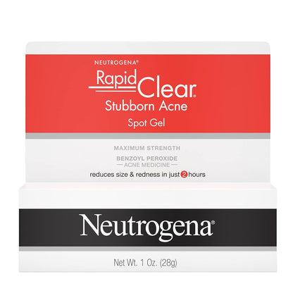 Neutrogena Rapid Clear Stubborn Acne Spot Treatment Gel | Maximum Strength 10% Benzoyl Peroxide for Acne-Prone Skin | Pimple Cream, 1 oz