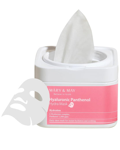 Mary&May Hyaluronic Panthenol Hydra Mask – Daily Sheet Mask for Intense Moisturizing & Soothing, Hypoallergenic & Cruelty-Free Korean Skincare (30 Sheets)