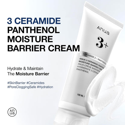 ANUA 3 Ceramide Panthenol Moisture Barrier Cream – Hydrating Face Moisturizer for Normal Skin, Centella, Non-Comedogenic, 100ml (3.38 fl oz)