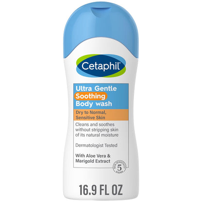 Cetaphil Ultra Gentle Refreshing Body Wash for Sensitive Skin, 16.9oz with Aloe Vera, Calendula & Vitamin B5, Hypoallergenic, Fragrance-Free, Dermatologist Tested