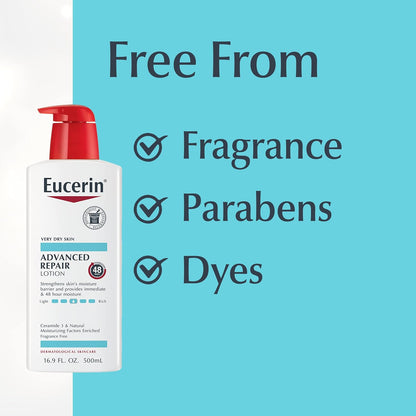 Eucerin Advanced Repair Body Lotion for Very Dry Skin, 16.9 Fl Oz | Unscented Formula with Ceramides, Deep Moisturizing & Skin Repair