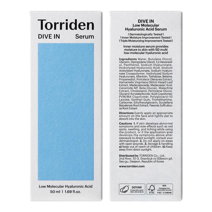 Torriden DIVE-IN Low-Molecular Hyaluronic Acid Serum, 1.69 fl. oz. – Deep Hydration for Dry Skin, Vegan, Clean & Cruelty-Free Formula