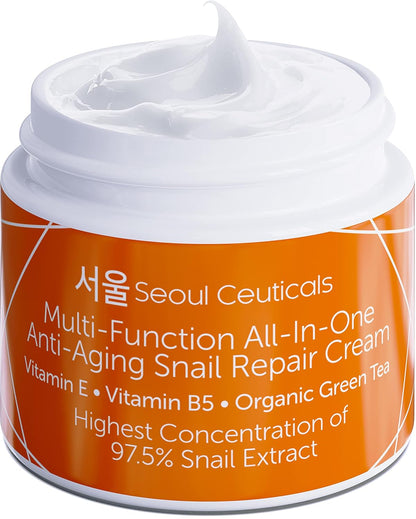 SeoulCeuticals Korean Skin Care Snail Mucin Moisturizer Cream 97.5% – K-Beauty Day & Night Repair Cream, Cruelty-Free, 2oz