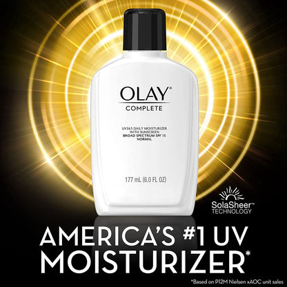 Olay Complete All Day Facial Moisturizing Lotion with SPF 15, 6 Fl Oz (Pack of 2) | Daily Moisturizer for Normal Skin and Hydration