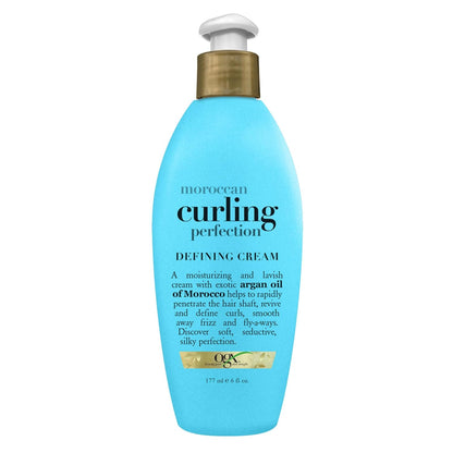 OGX Argan Oil of Morocco Curling Perfection Cream | Curl-Defining & Anti-Frizz Cream for All Curl Types, Paraben-Free, 6 oz