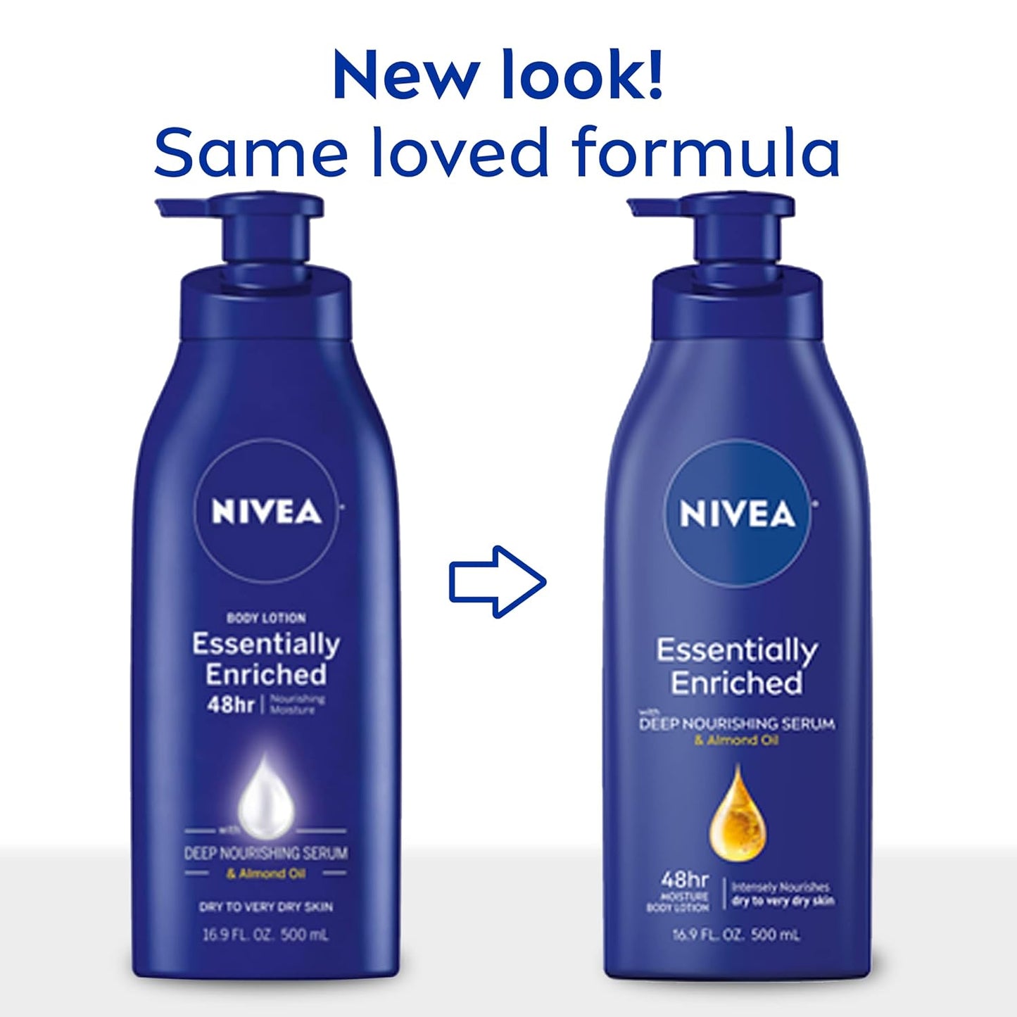 NIVEA Essentially Enriched Body Lotion for Dry Skin, 16.9 Fl Oz Pump Bottles, Pack of 2 – Deep Moisture for Smooth, Hydrated Skin.