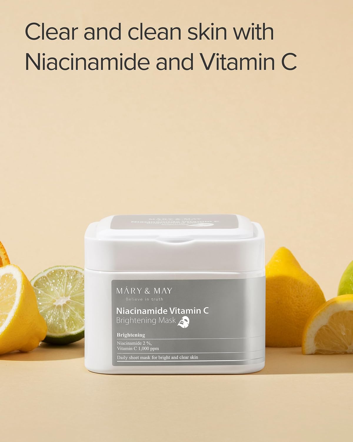 Mary&May Niacinamide Vitamin C Daily Mask – Quick-Dispenser Sheet Mask for Radiant, Clear Skin – Dark Spot Correction, Luminous Glow, Hypoallergenic & Eco-Friendly (30 Sheets)